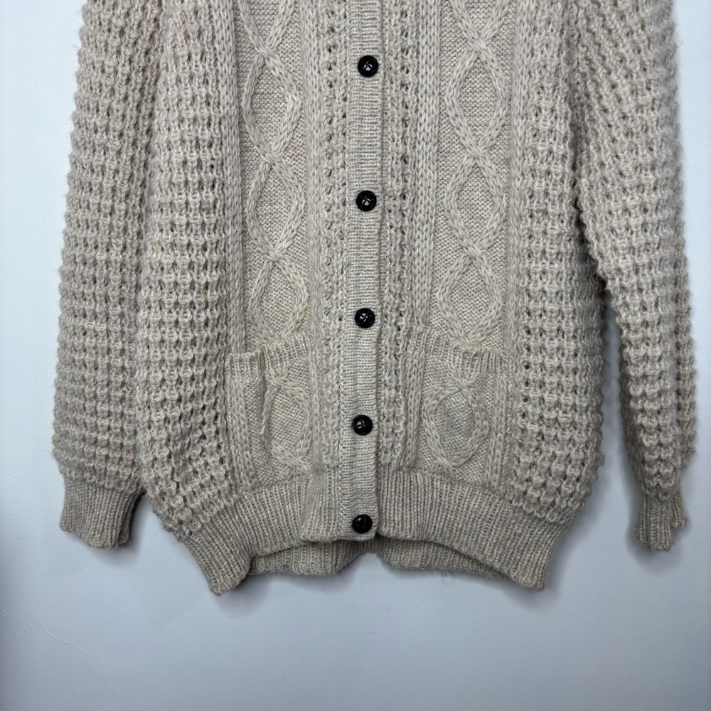 Falcara Ireland Wool Button Cardigan Fisherman Sweater Pockets Chunky Cable Knit - Picture 3 of 11
